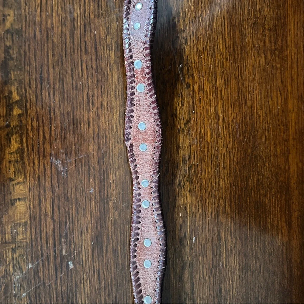 Western Brown Women's Hand Tooled thick leather belt with metal accents Sz.38/L
